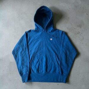 Vintage Champion Reverse Weave Hoodie Blue Mens Medium Heavyweight Sweatshirt